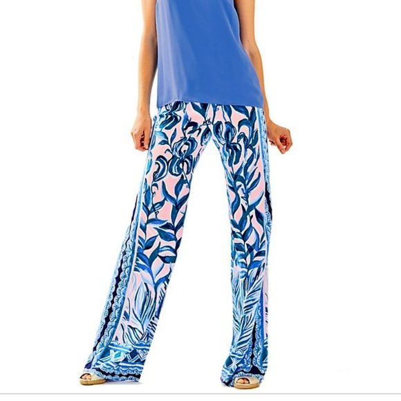 New Bal 33" Harbour Palazzo Beach Pants Blue Pink Tropics Tint Heat Wave - Picture 4 of 4